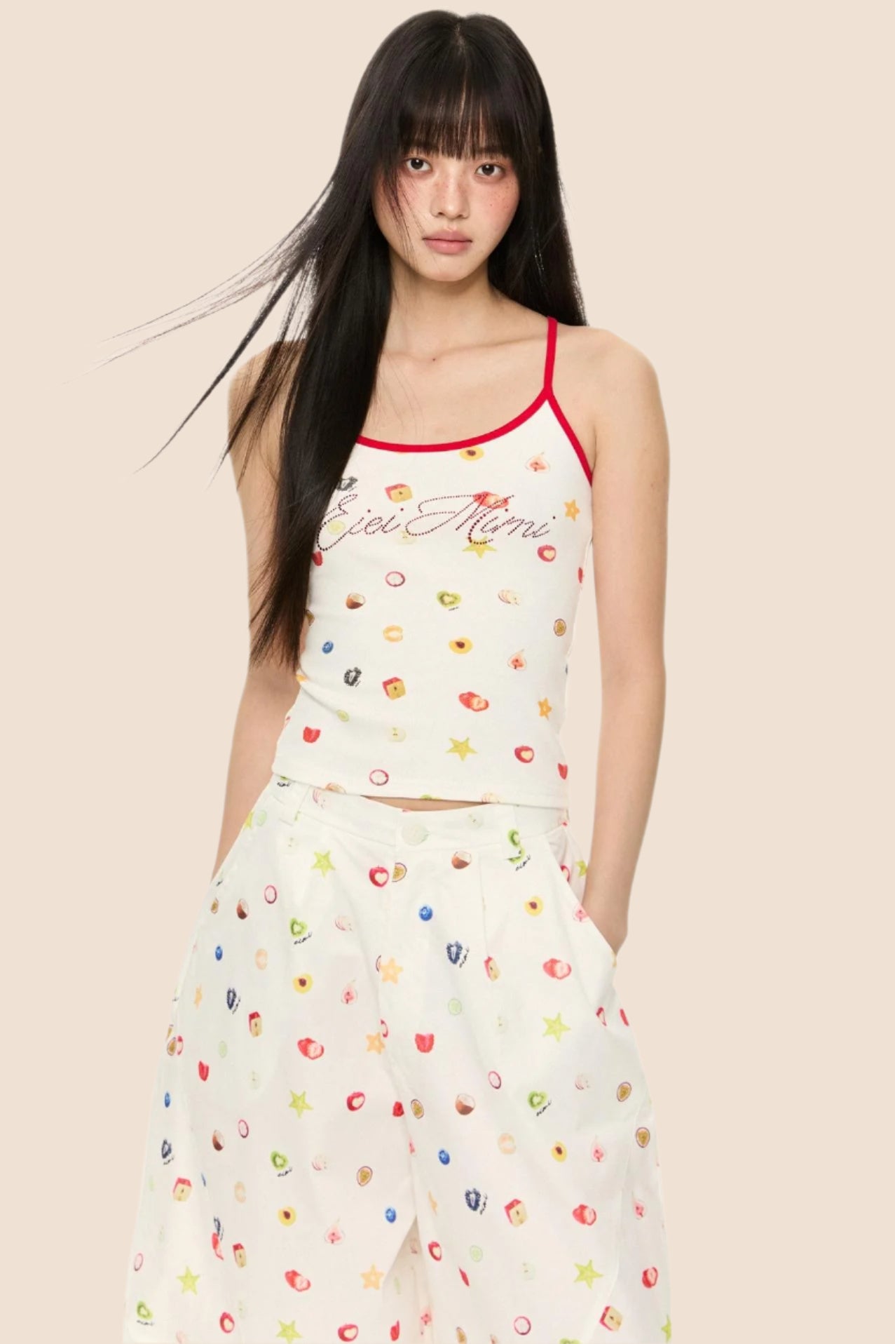 Printed Short Sleeve T-Shirt Camisole Set-Up
