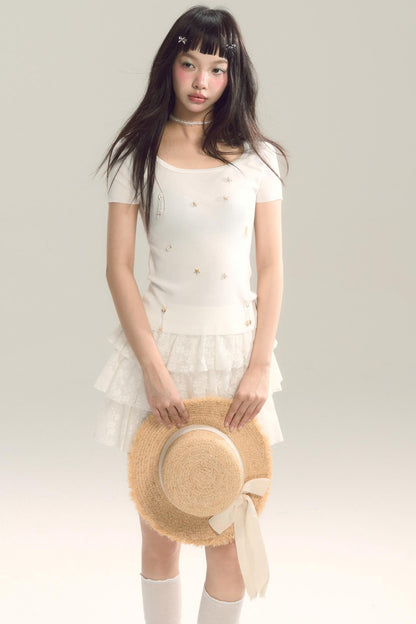 Shell Beads Knit T-Shirt