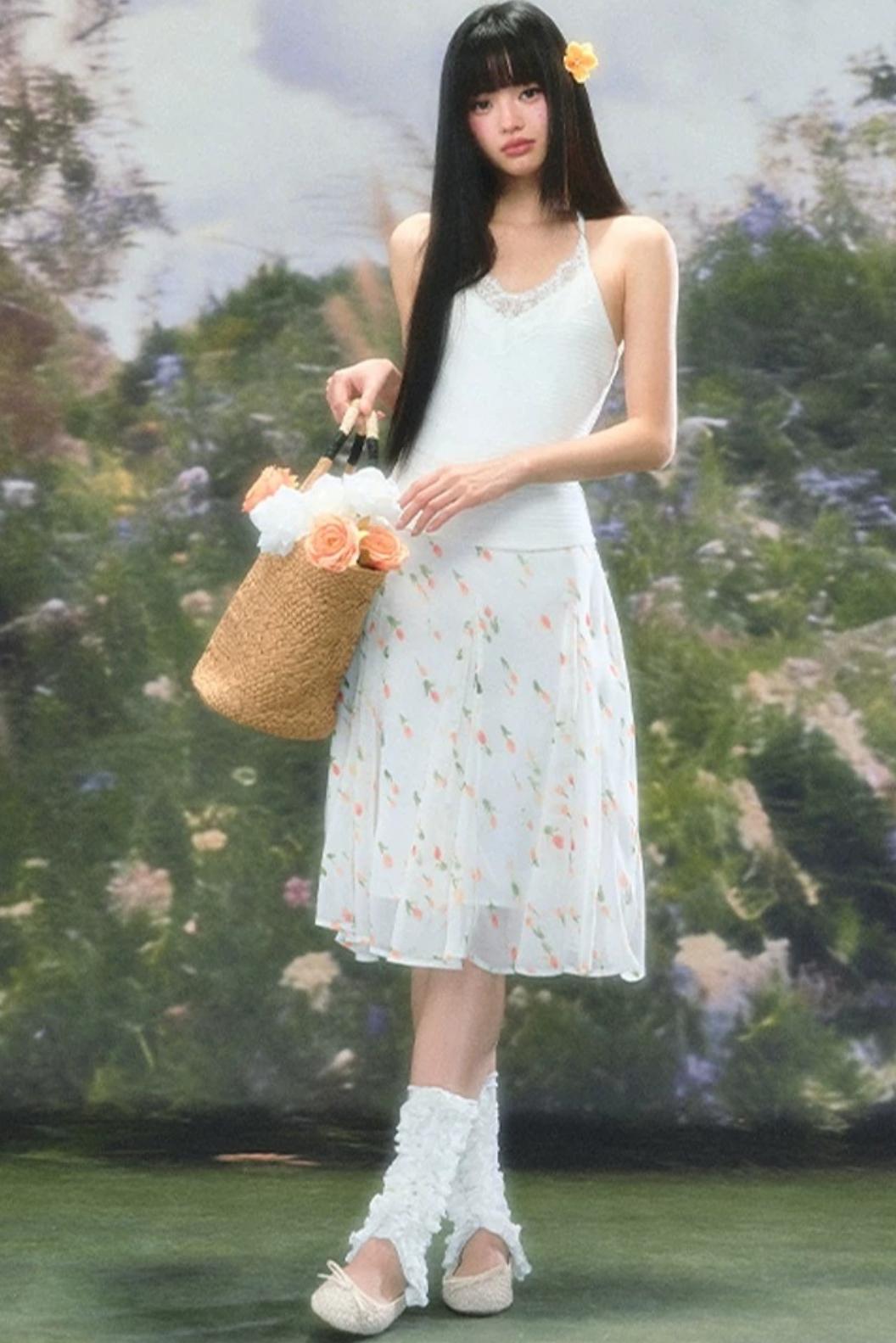 레이스 홀터 캐미솔 셋업