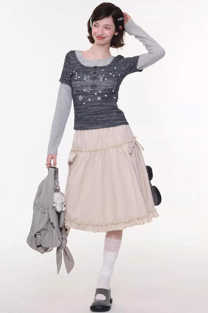 Vintage Bow-Knot Midi Skirt