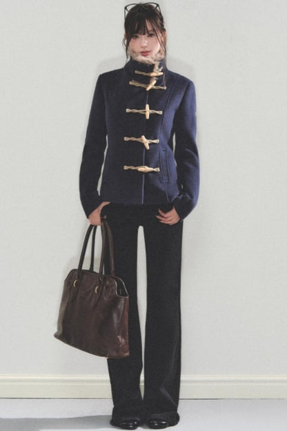 Vintage Toggle Woolen Fur Collar Coat