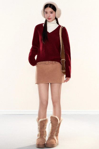 Woolen A-Line Culottes Skirt