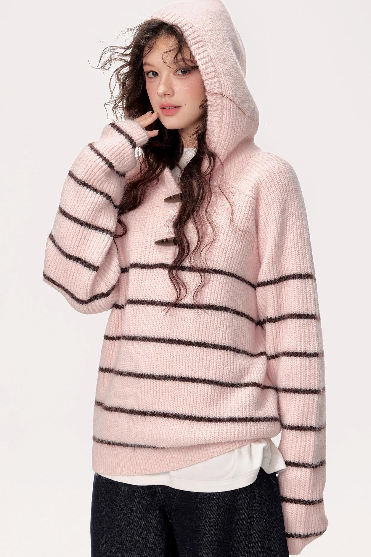 Hooded Striped Knit Sweater