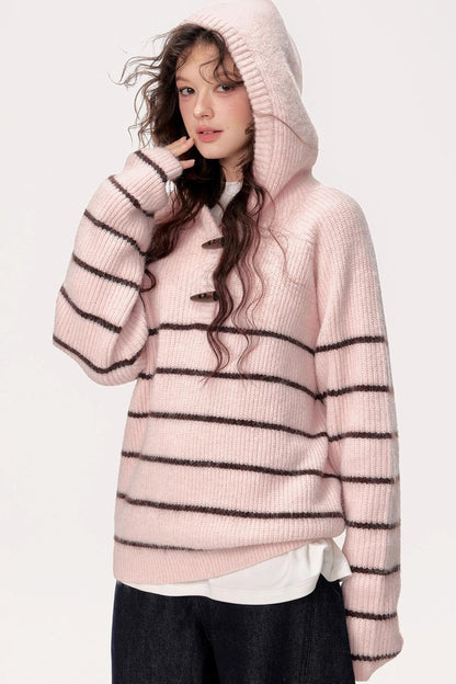 Hooded Striped Knit Sweater