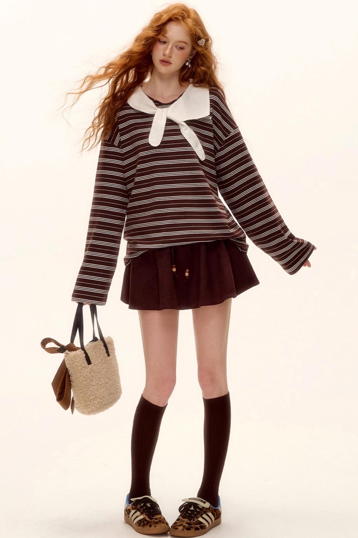 Miu-Style Striped Retro Top