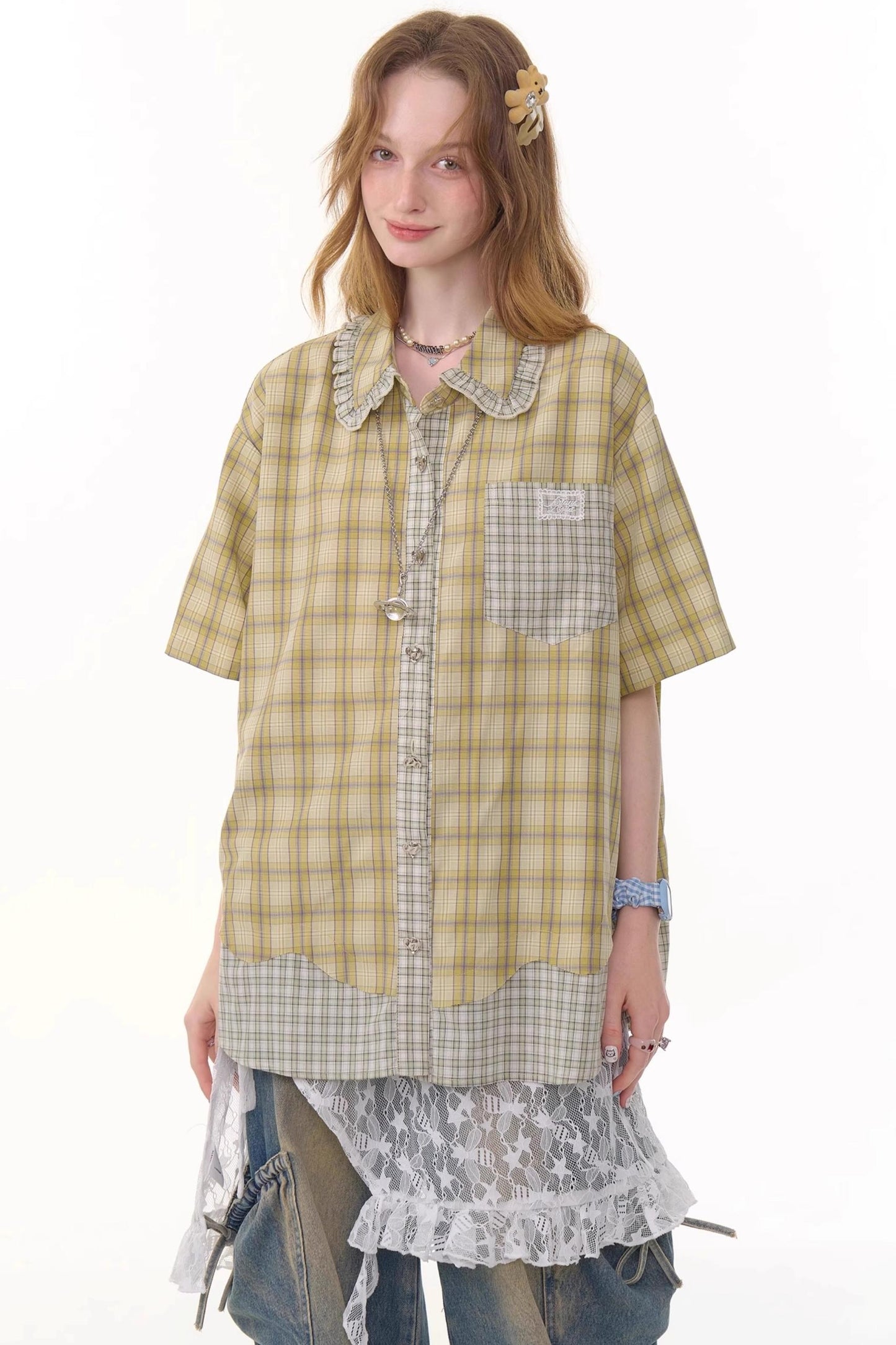 Plaid Doll Collar Shirt