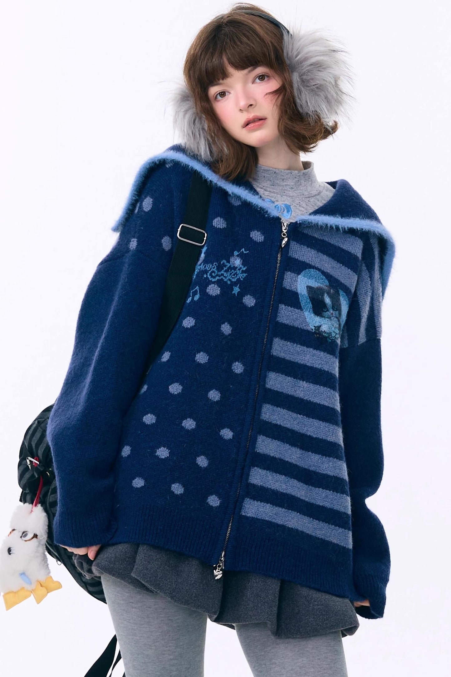 Retro Navy Collar Cardigan Jacket