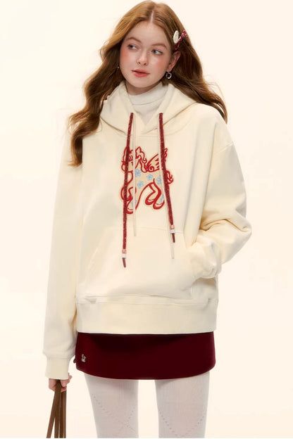 Embroidered Fleece-Lined Hoodie Sweater