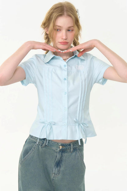 Retro Blue Bow Blouse