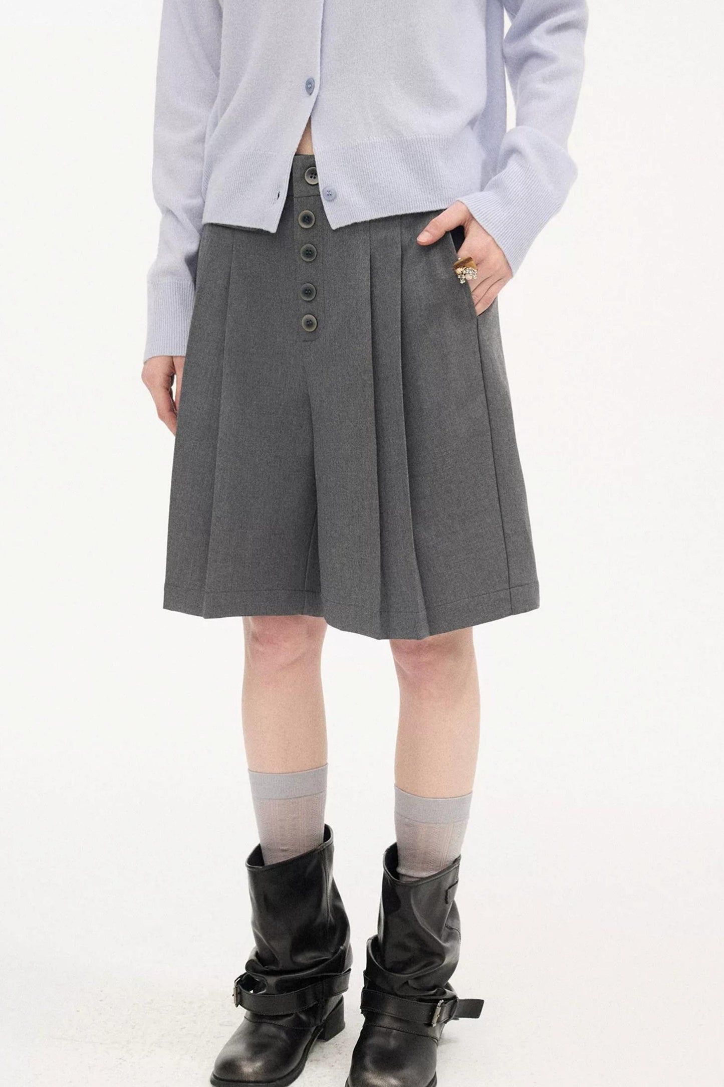 Pleated Gray Shorts