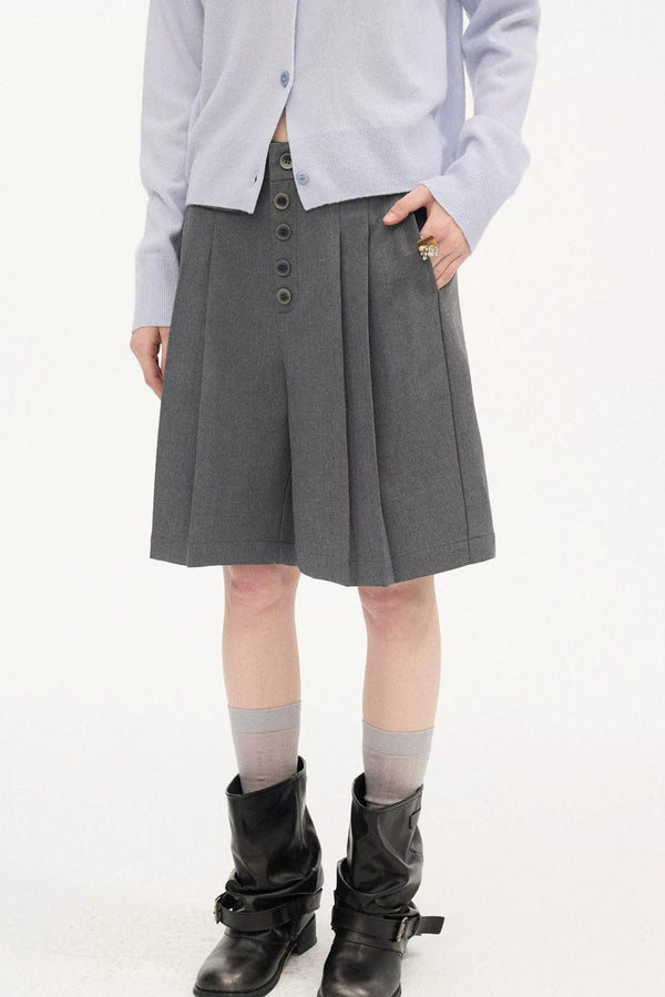 Pleated Gray Shorts