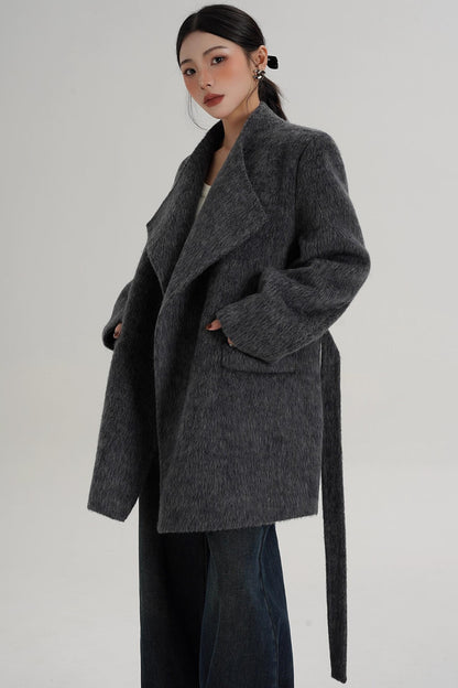 Elegant Gray-Blue Wool Coat