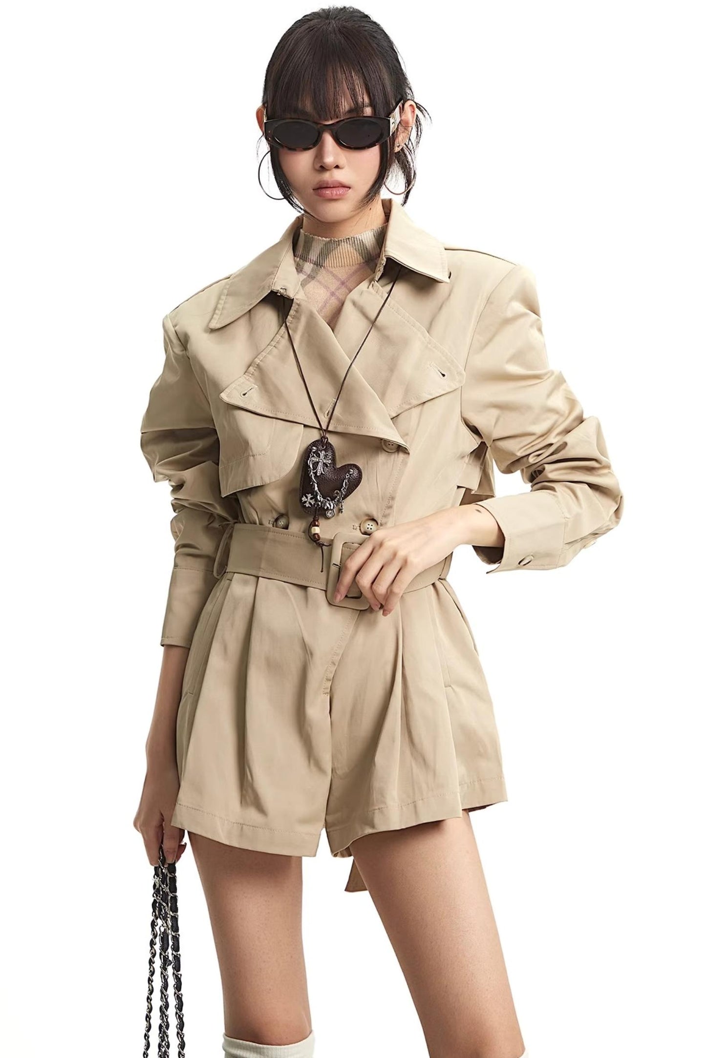 Khaki Slim-Fit Trench Jumpsuit