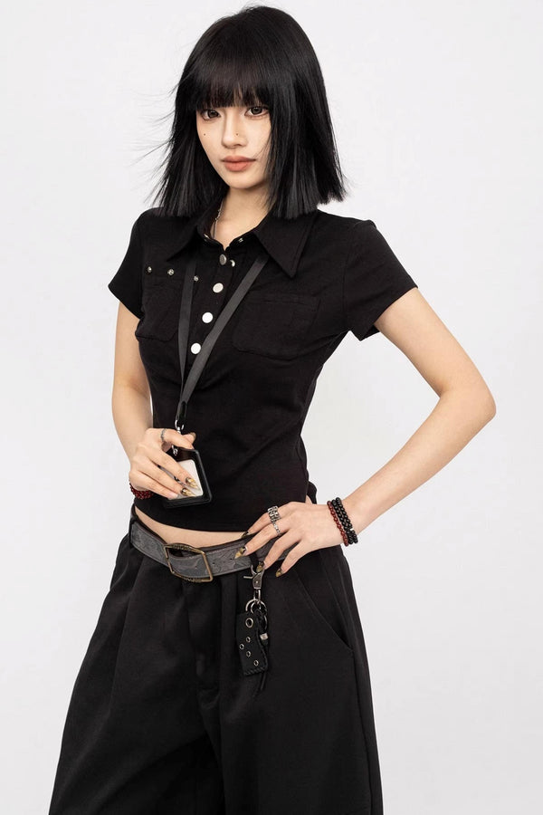 Black Waist-Cinching T-Shirt