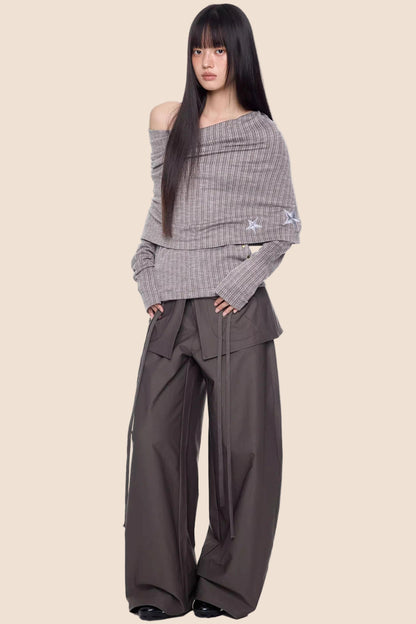 Patchwork Drapey Wide-Leg Pants