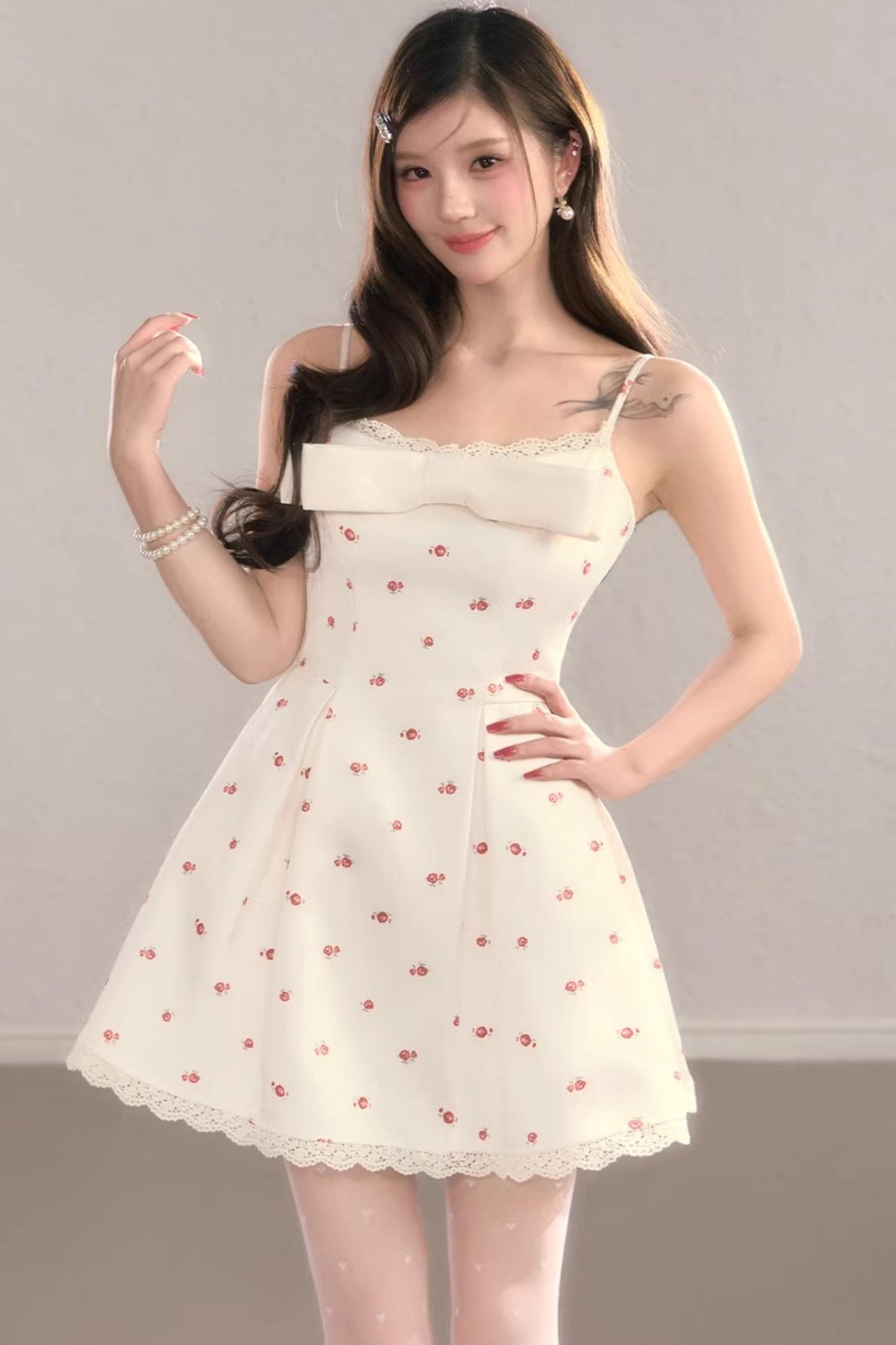 Bow Print Strap Dress