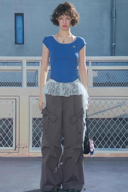 American Retro High Waist Cargo Trousers