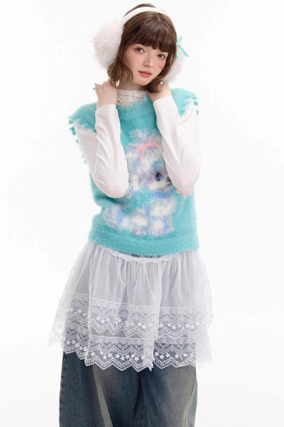 Autumn Vintage Teal Dog Knitted Sweater