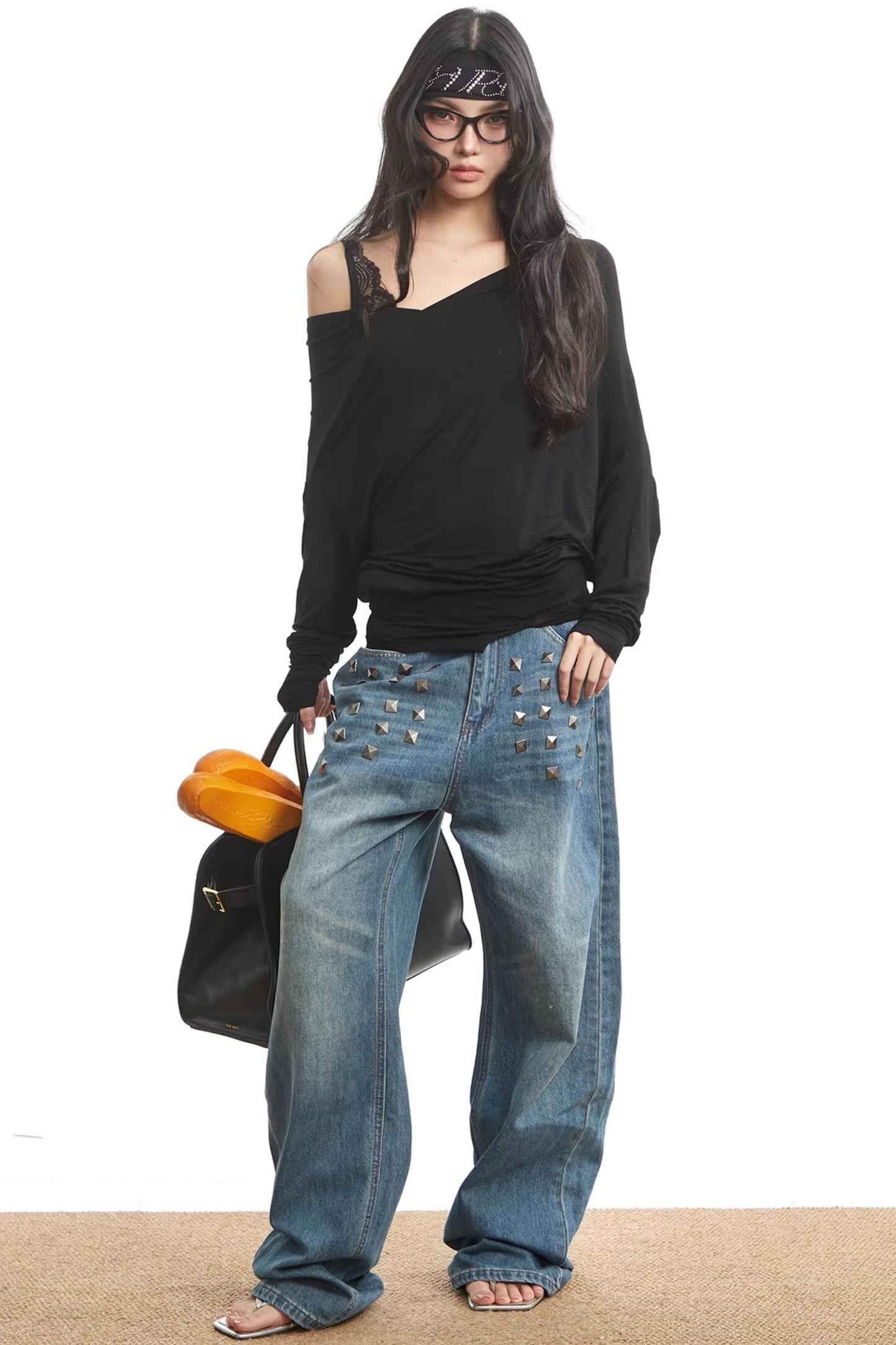 Lace Splicing Off-Shoulder Top