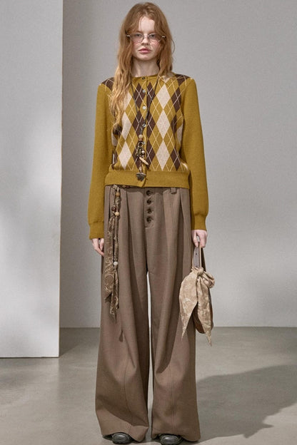 Retro Diamond-Pattern Knit Top