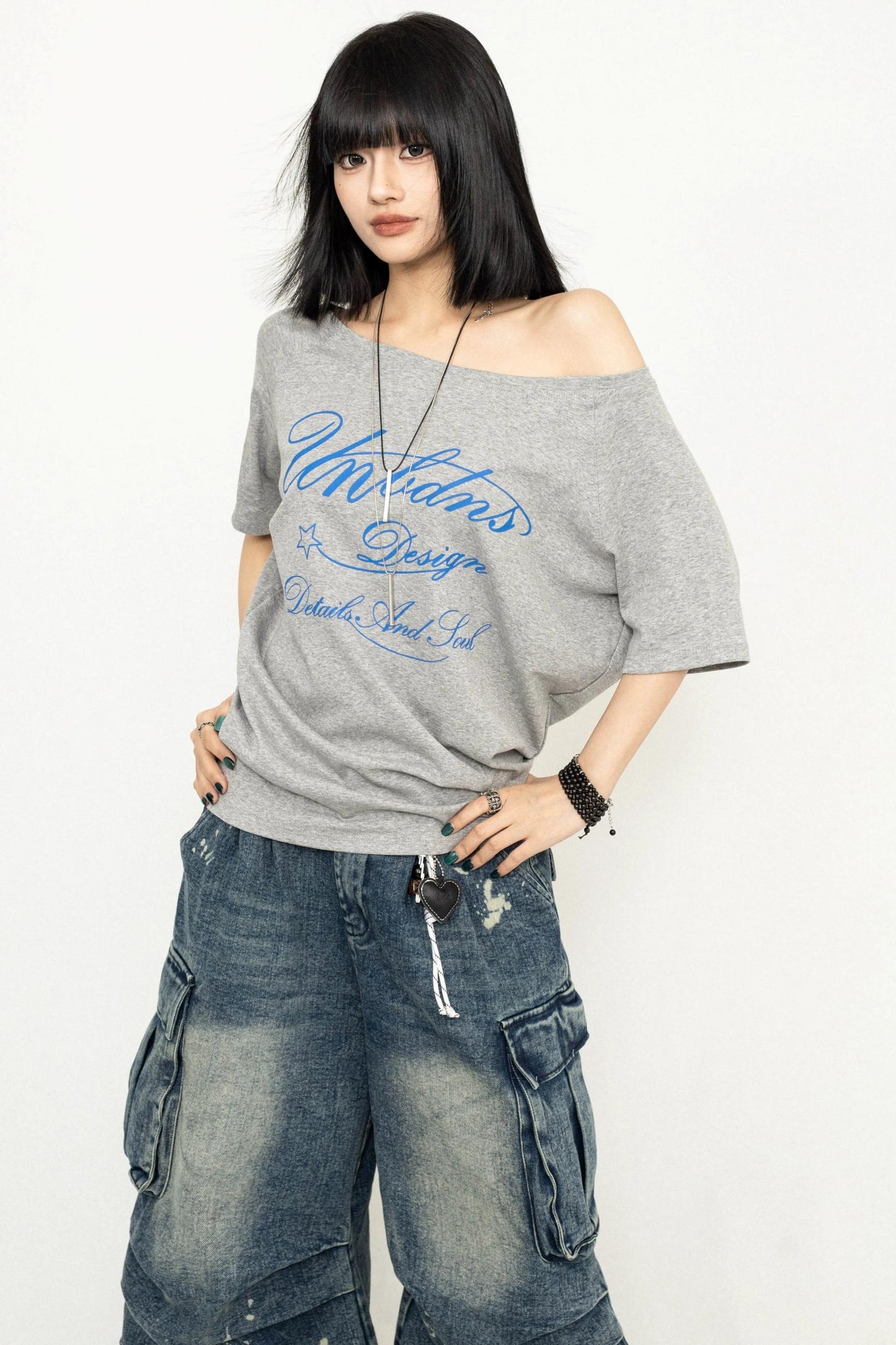 Gray One-Shoulder Top