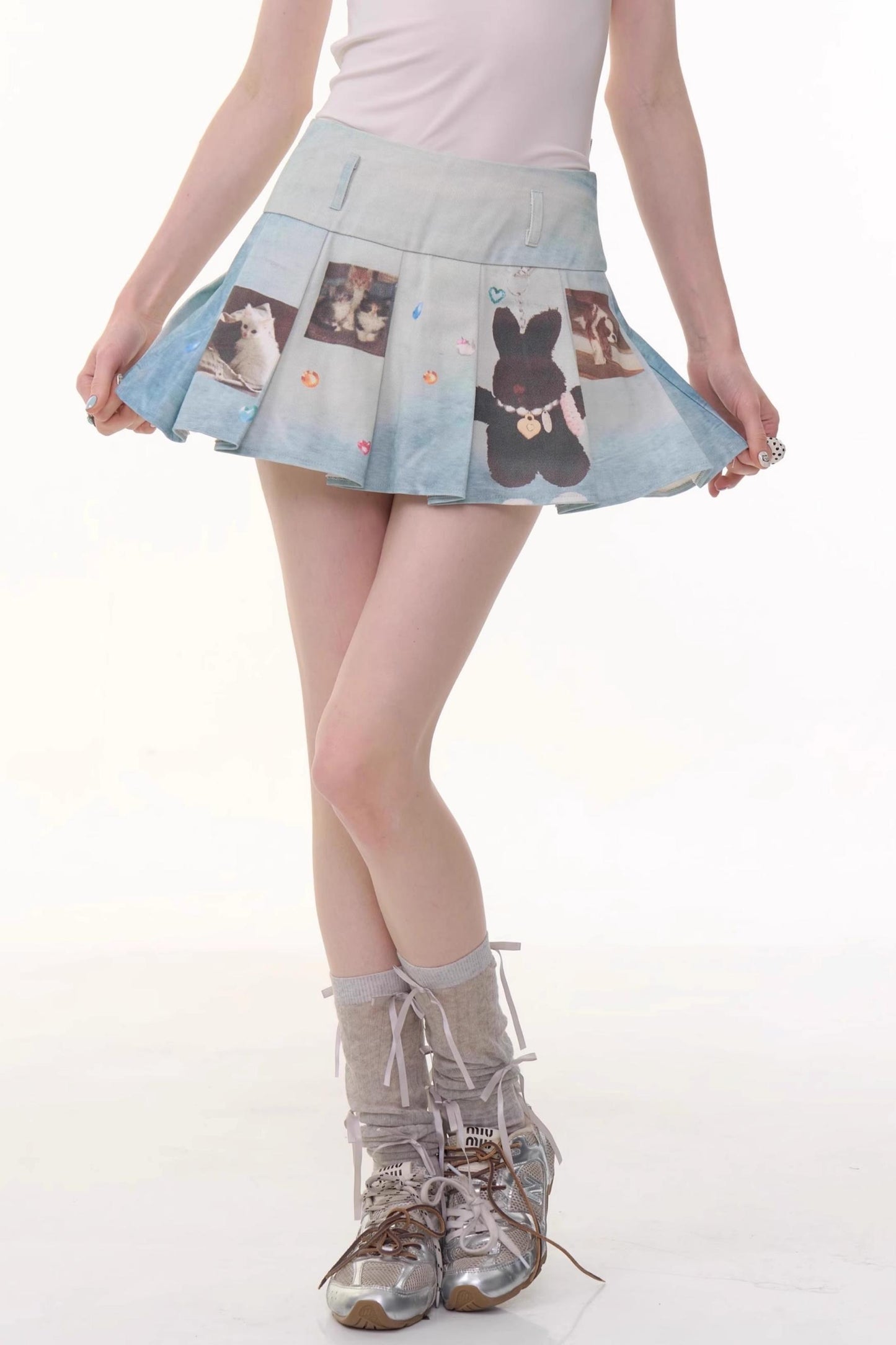 Chic Animal Print Denim Skirt