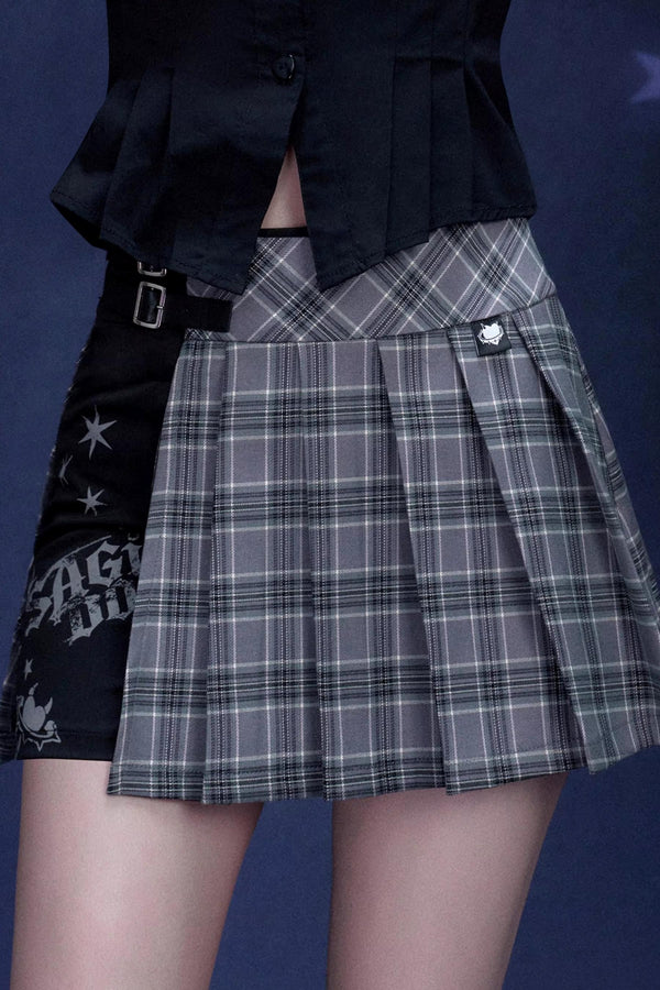 Plaid Graffiti Pleated Skirt Matching Set