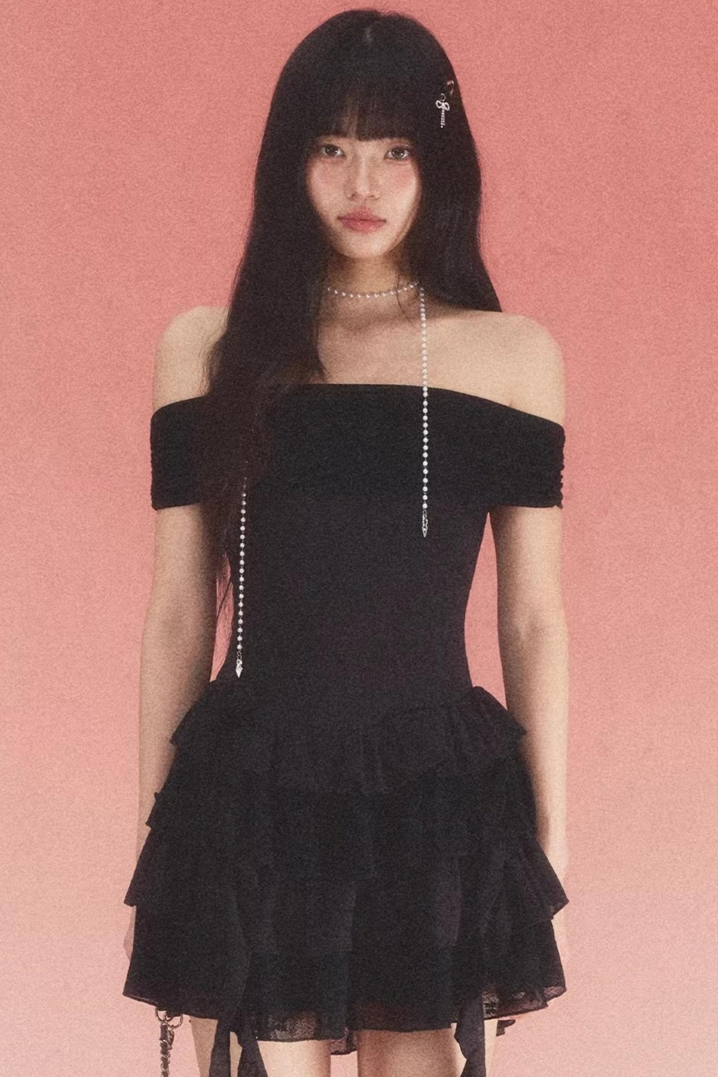 Lace Jacquard One-Shoulder Dress
