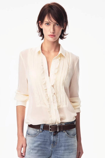 Lyocell Lace Pleated Shirt