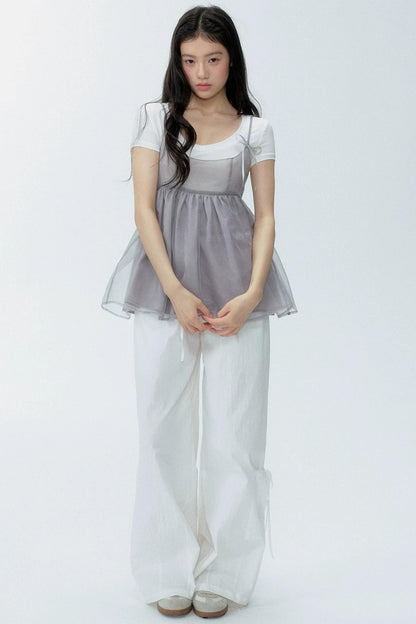 White Drawstring Wide-Leg Pants