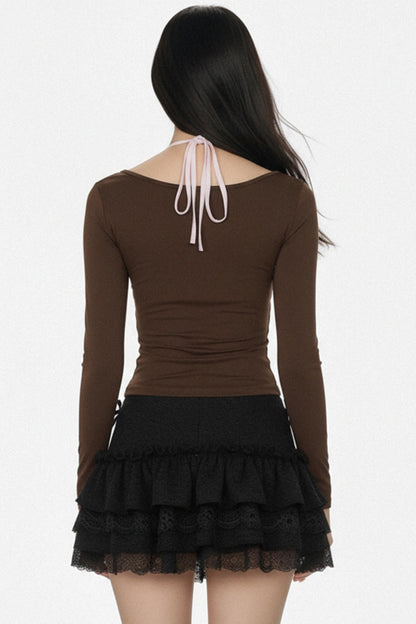 컬러 블록 플로럴 자수 탑