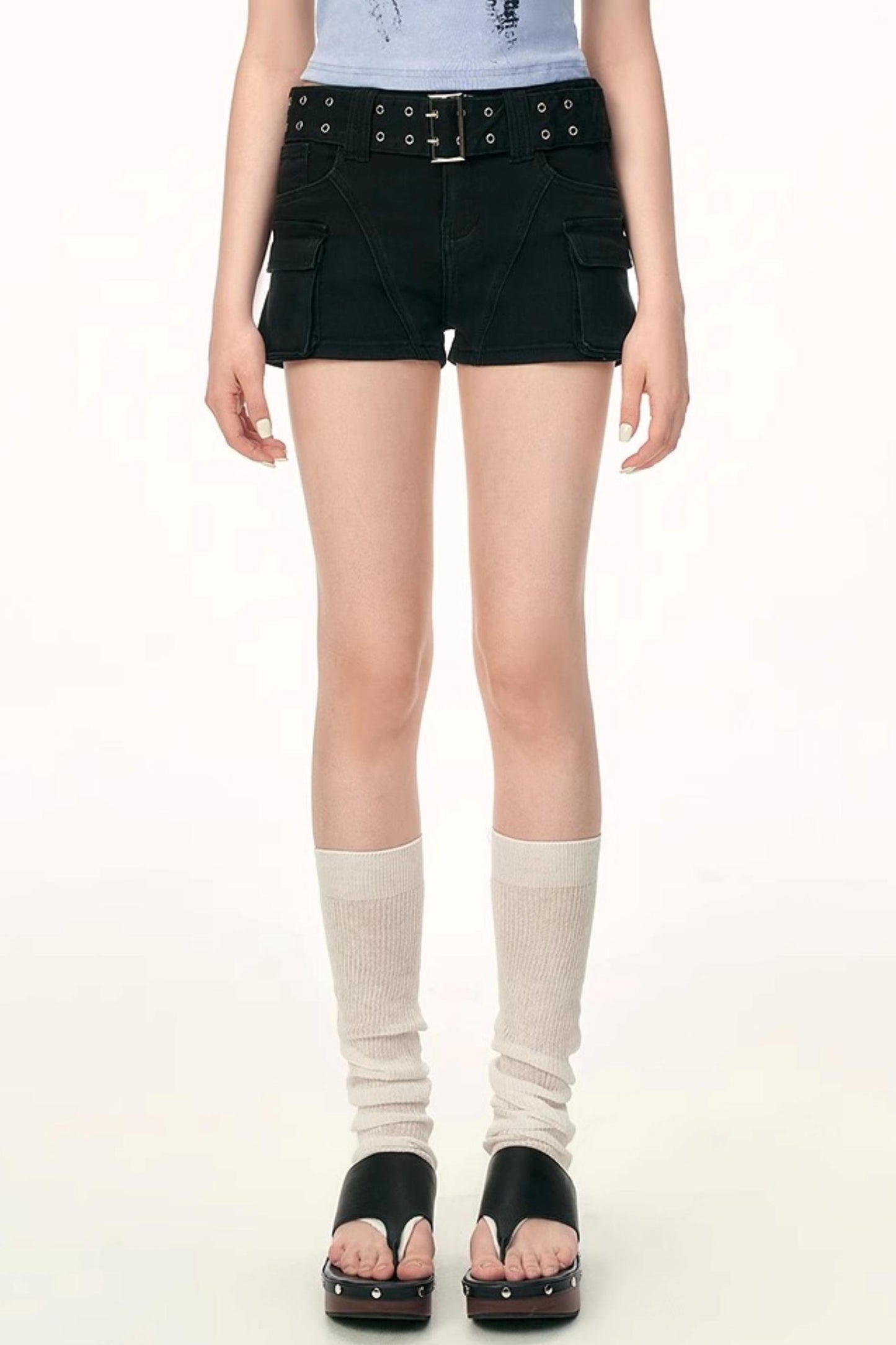 Double-Breasted Denim Shorts