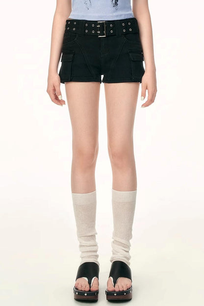 Double-Breasted Denim Shorts