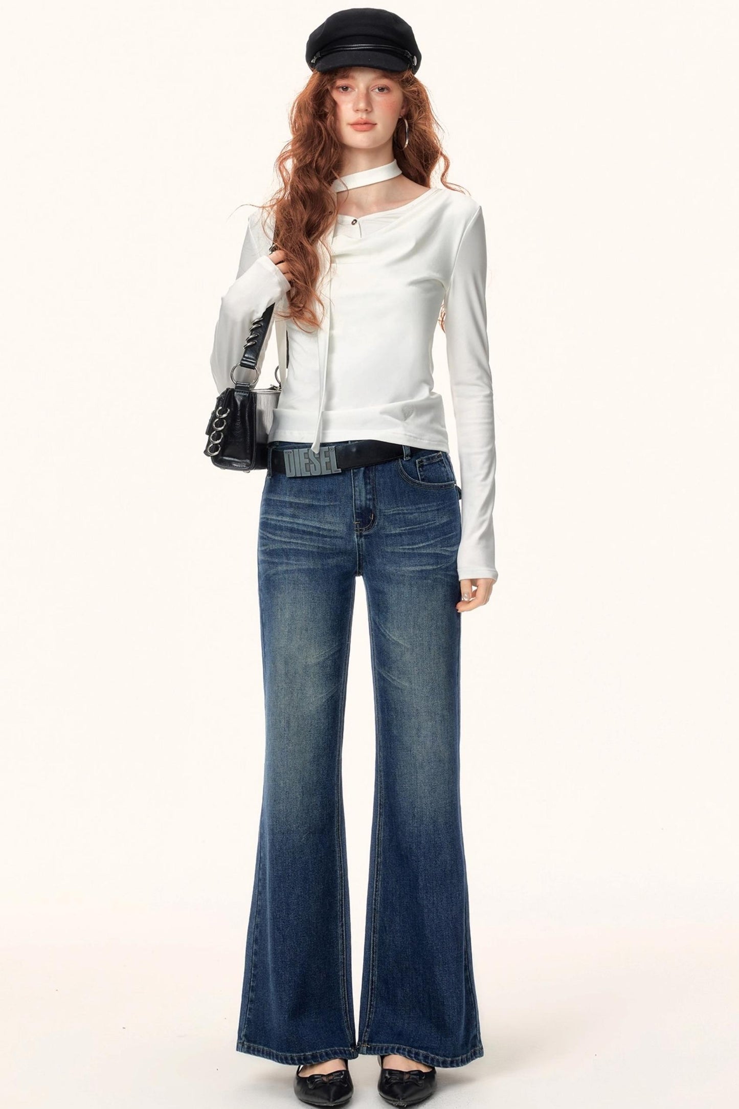 Washed Texture Flared Pants