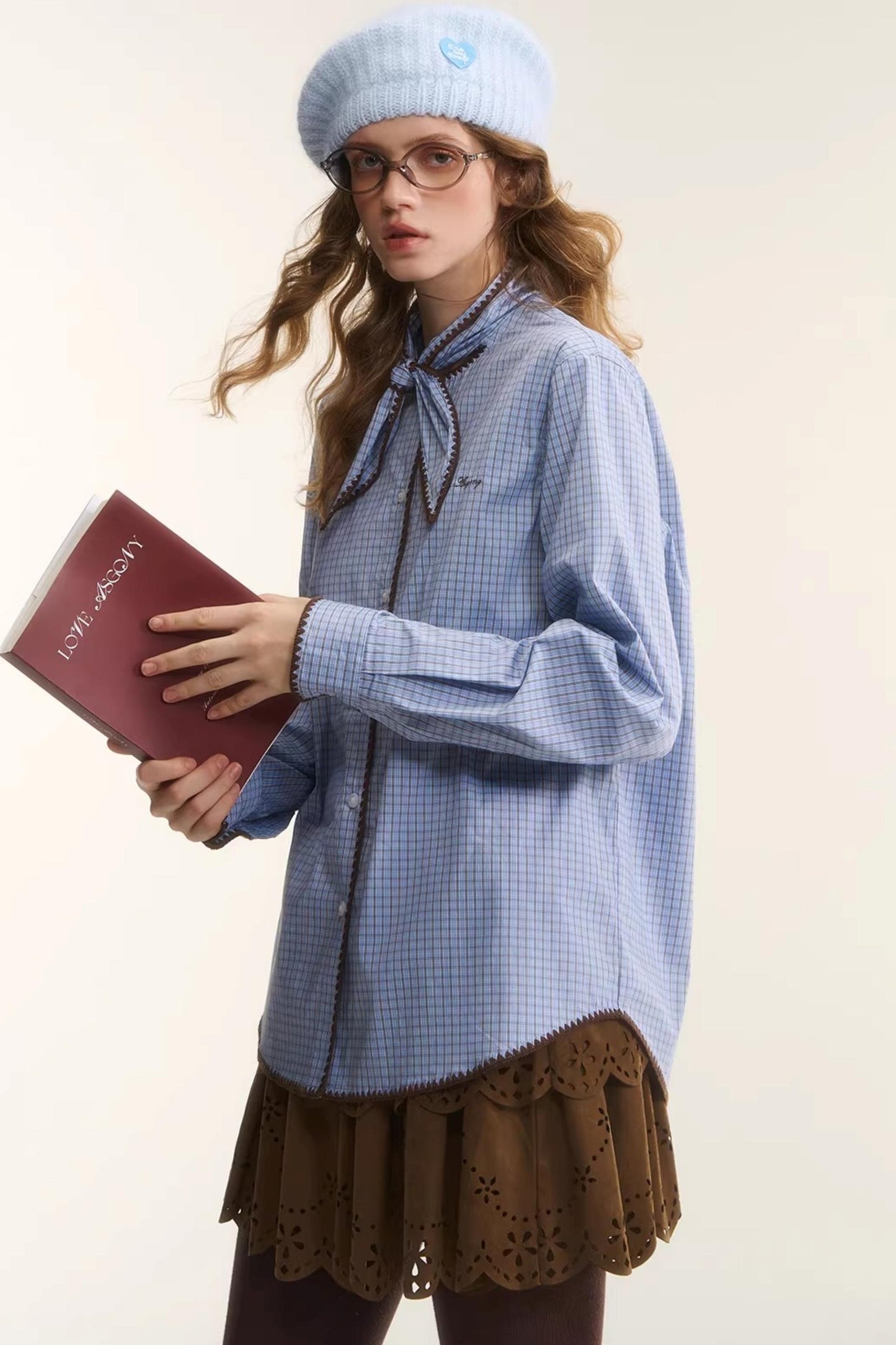 Shell Embroidery Plaid Shirt