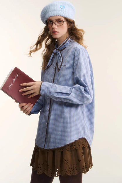Shell Embroidery Plaid Shirt