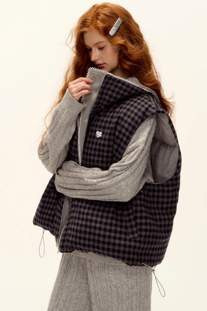 Reversible Plaid Lace Vest Jacket