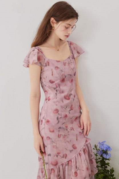 Pink Floral A-Line Dress