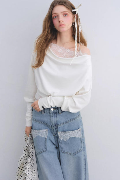 Lace Patchwork Turtleneck Top