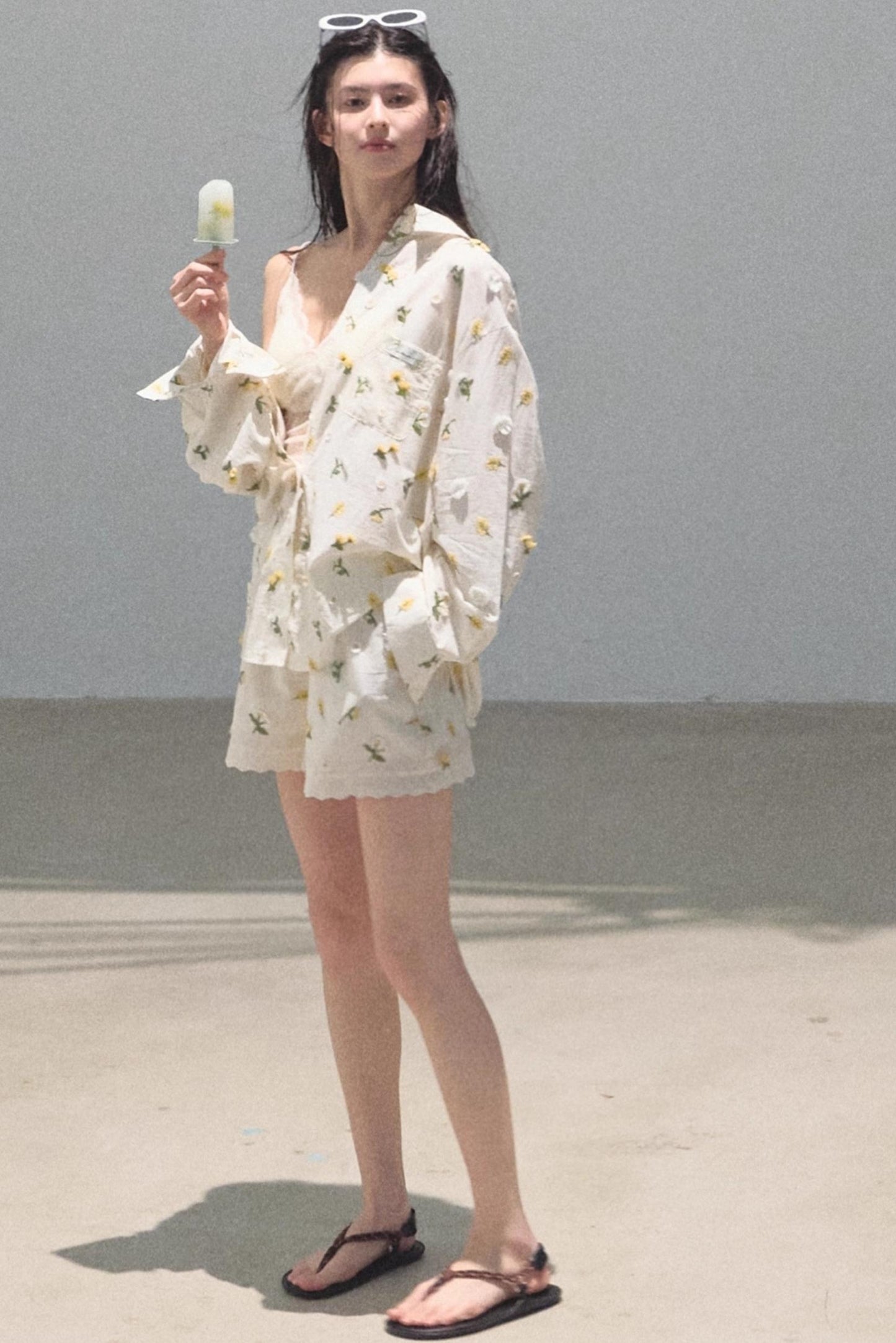 Flowers Cotton Embroidered Casual Shirt Set-Up