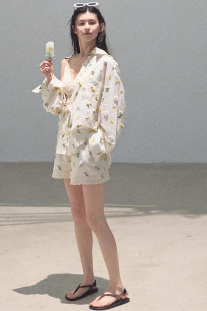 Flowers Cotton Embroidered Casual Shirt Set-Up