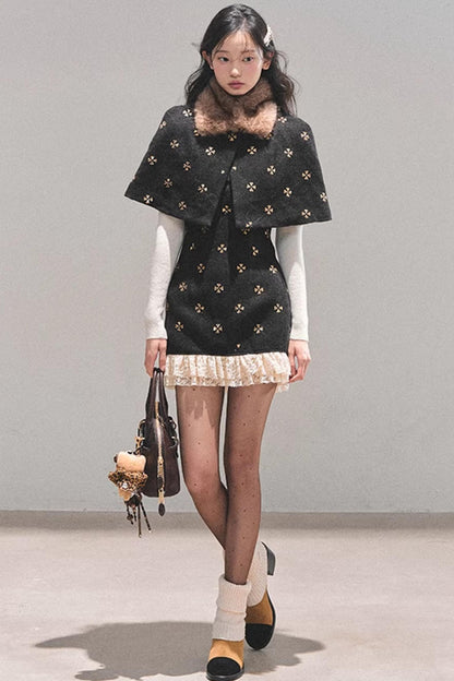 French Woolen Lace Dress Set-Up