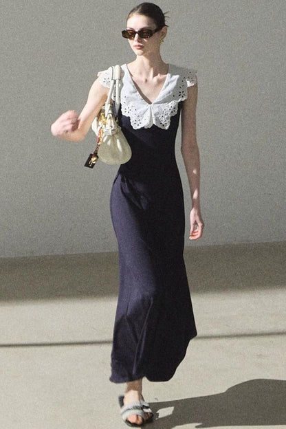 Cotton Sleeveless Backless Waist-cinching Dress