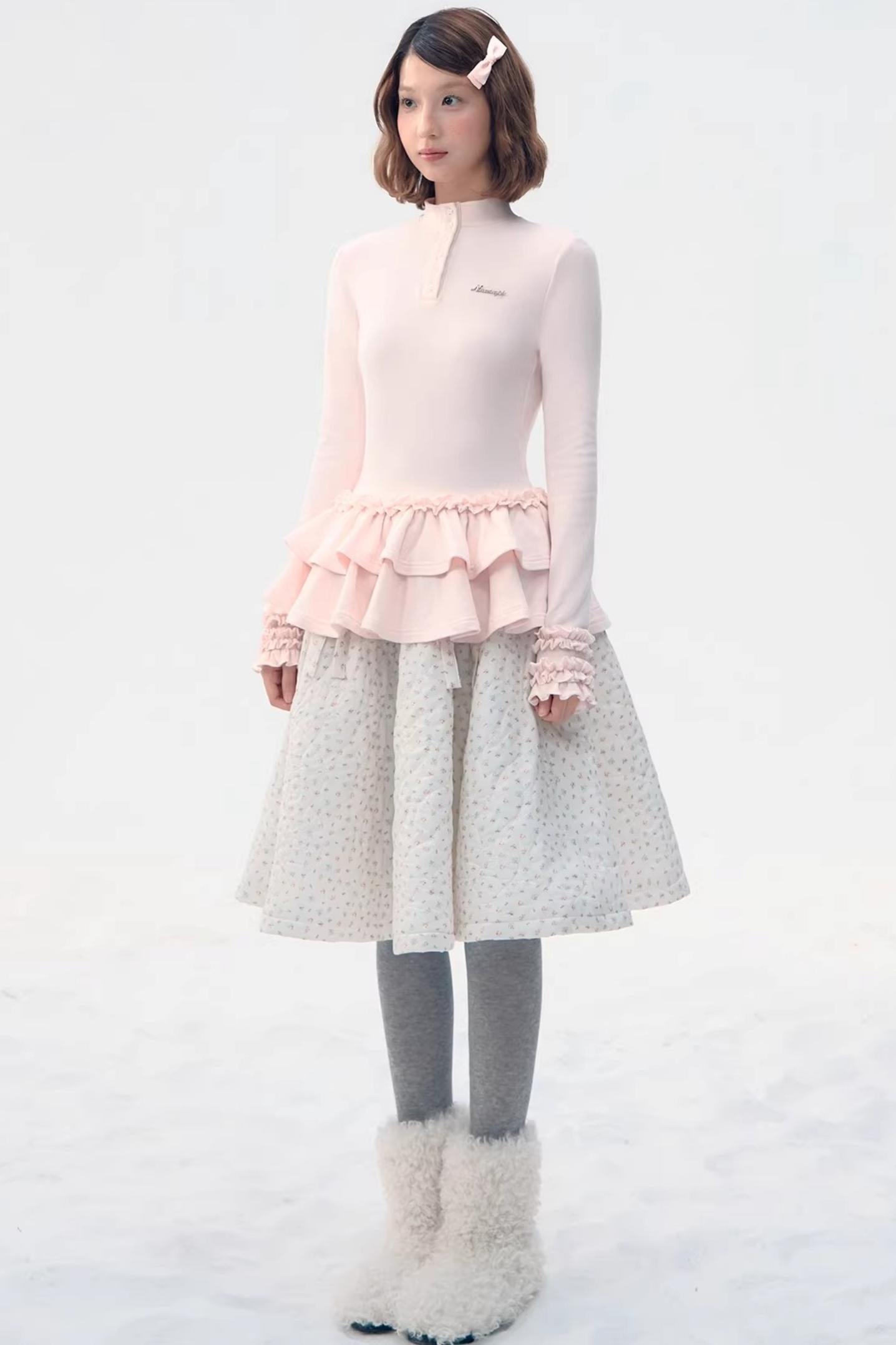 Six-Button Lace Hem Top