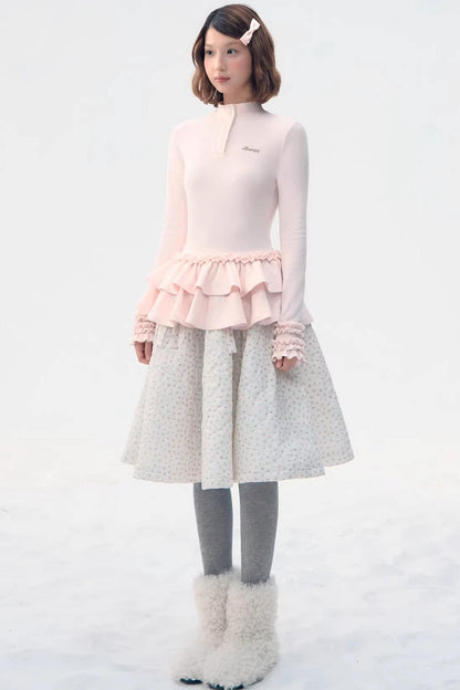 Six-Button Lace Hem Top