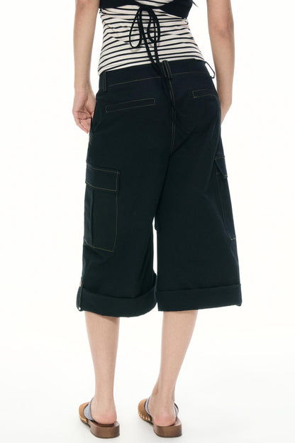 Khaki Wide-Leg Work Pants