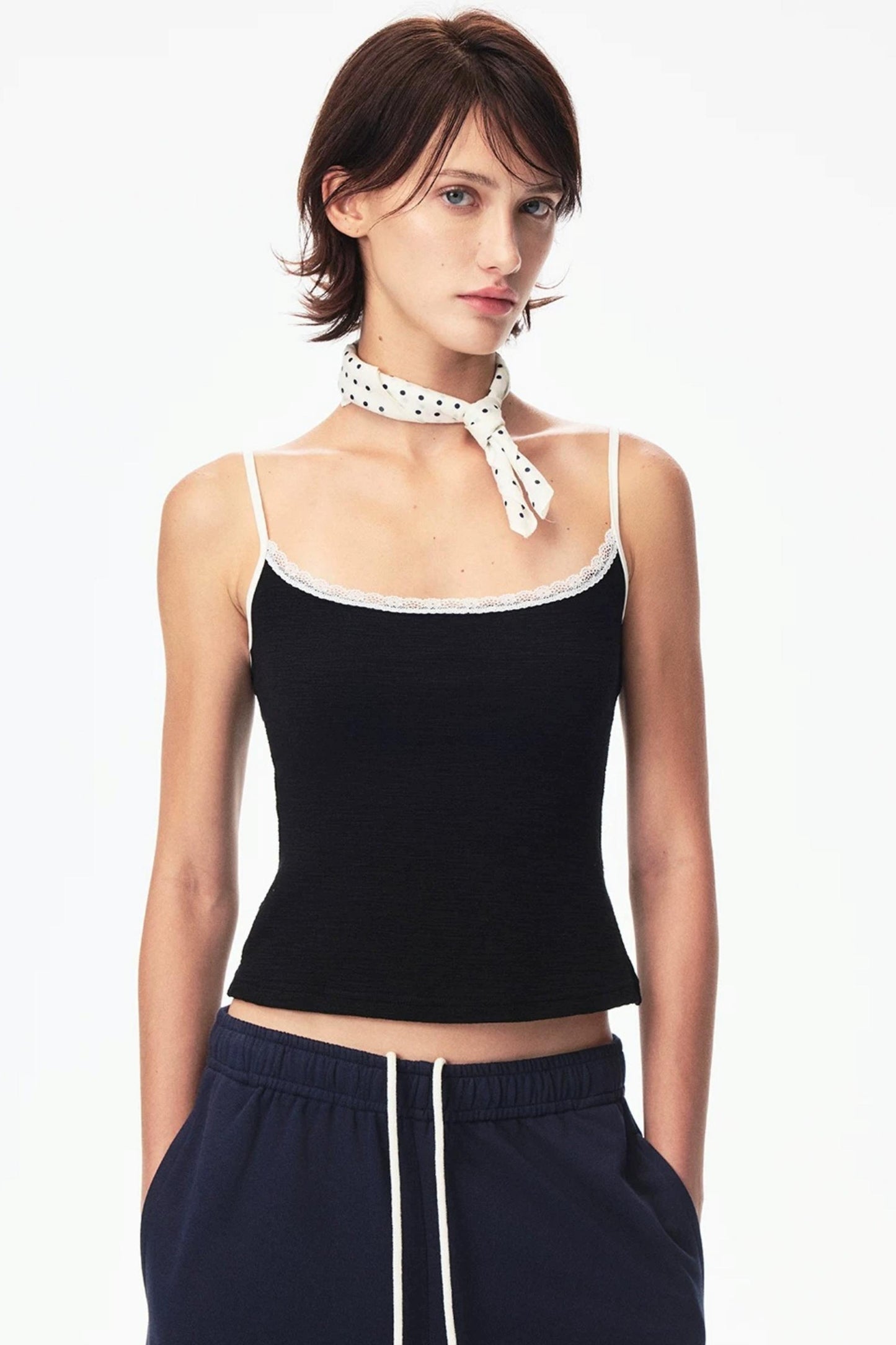 Canotta in pizzo con color-blocking