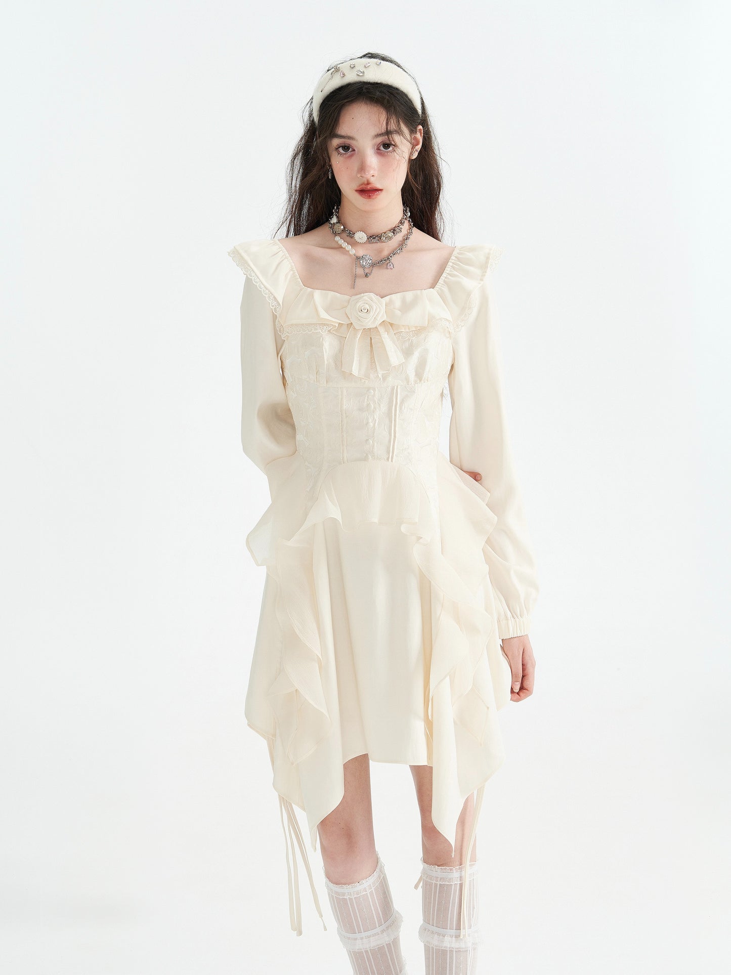 Love Rose Beige Long-sleeved Dress