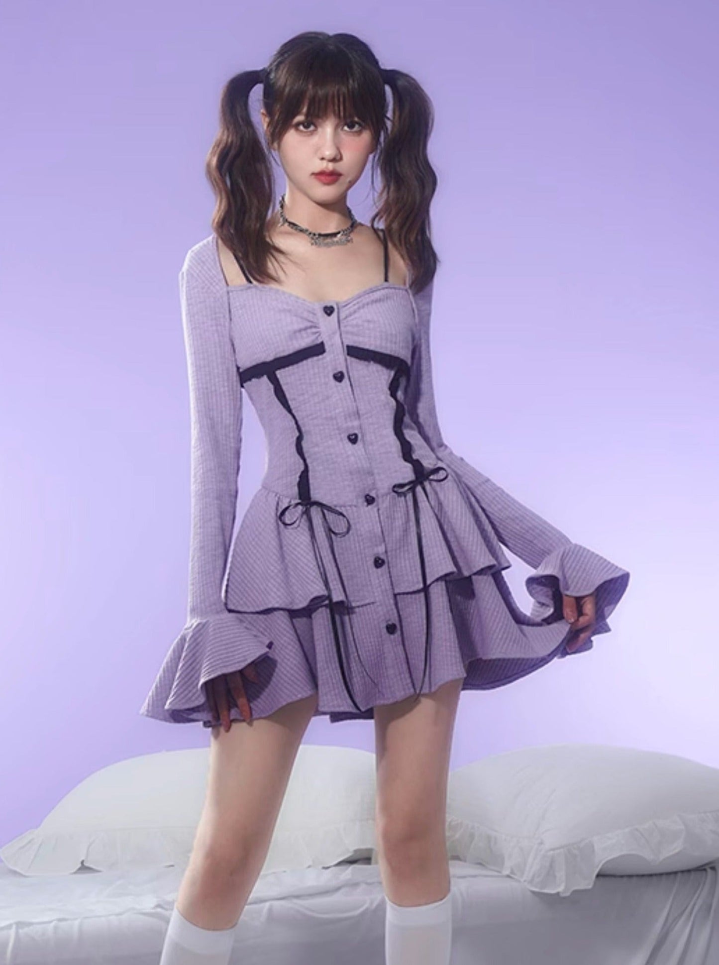 Purple striped split design dress