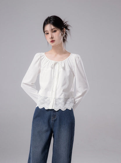 Lace detachable collar long sleeves shirt